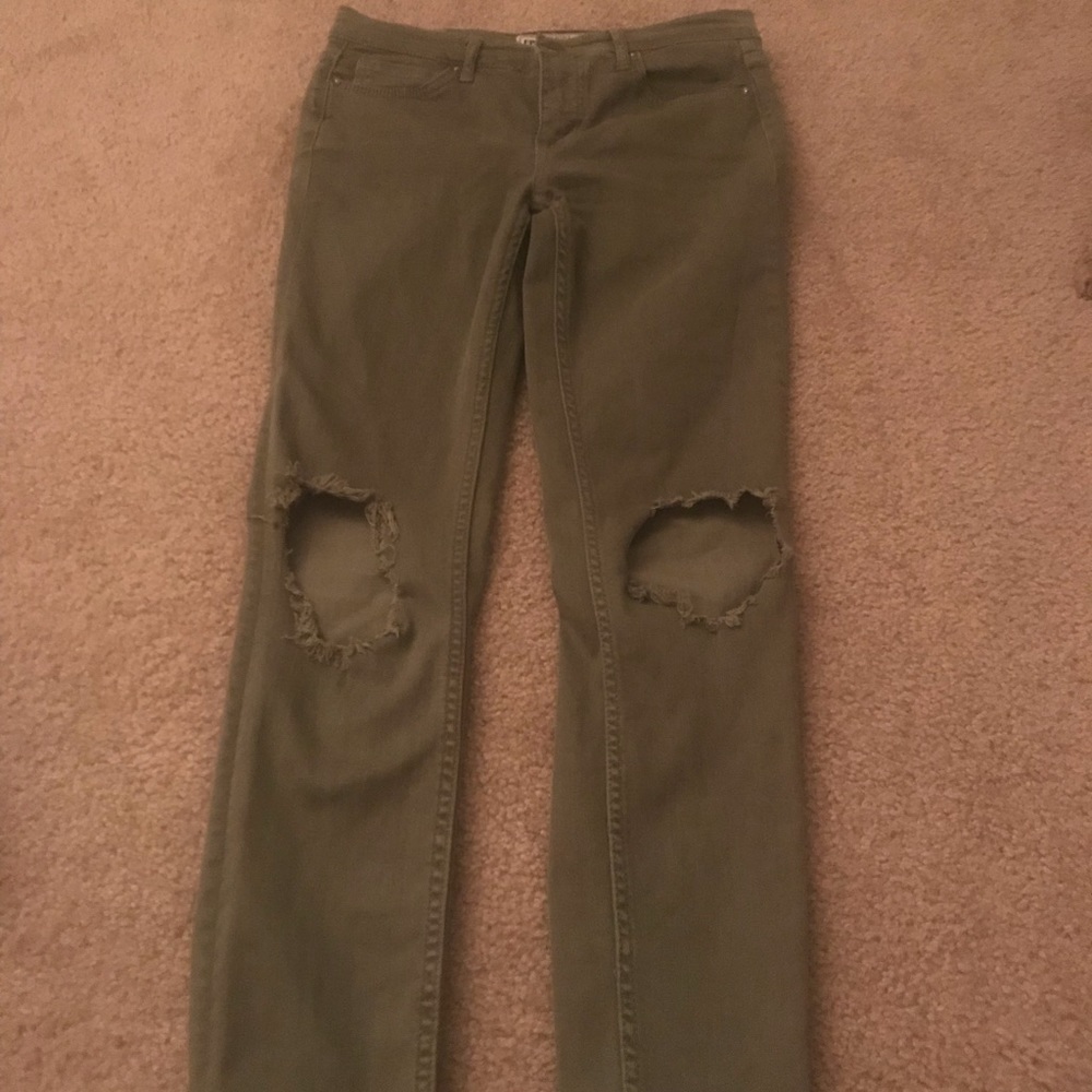 Free people army green ripped jeans